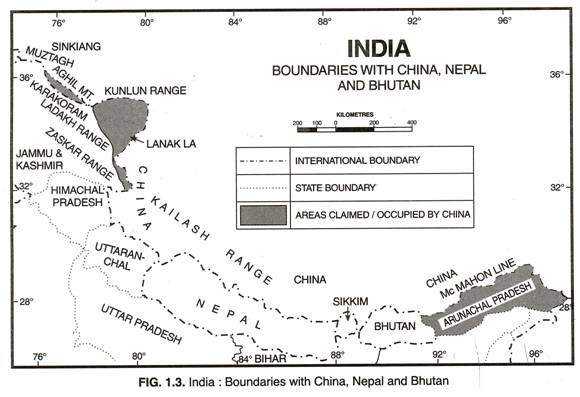 India: Boundaries with China, Nepal and Bhutan